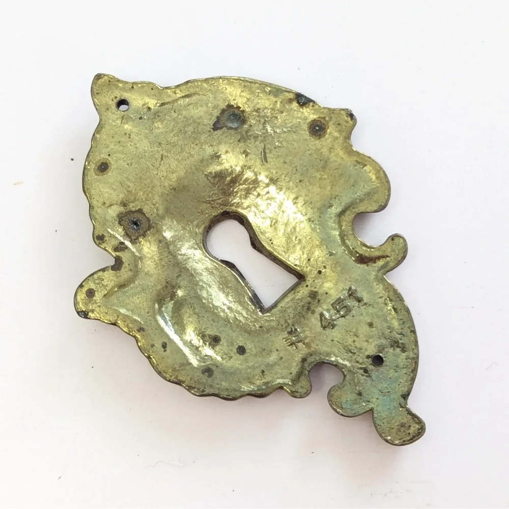 French Provincial Key Hole Cover Plate Antiqued Metal Ornate John Widdicomb